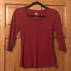 Red v-neck shirt